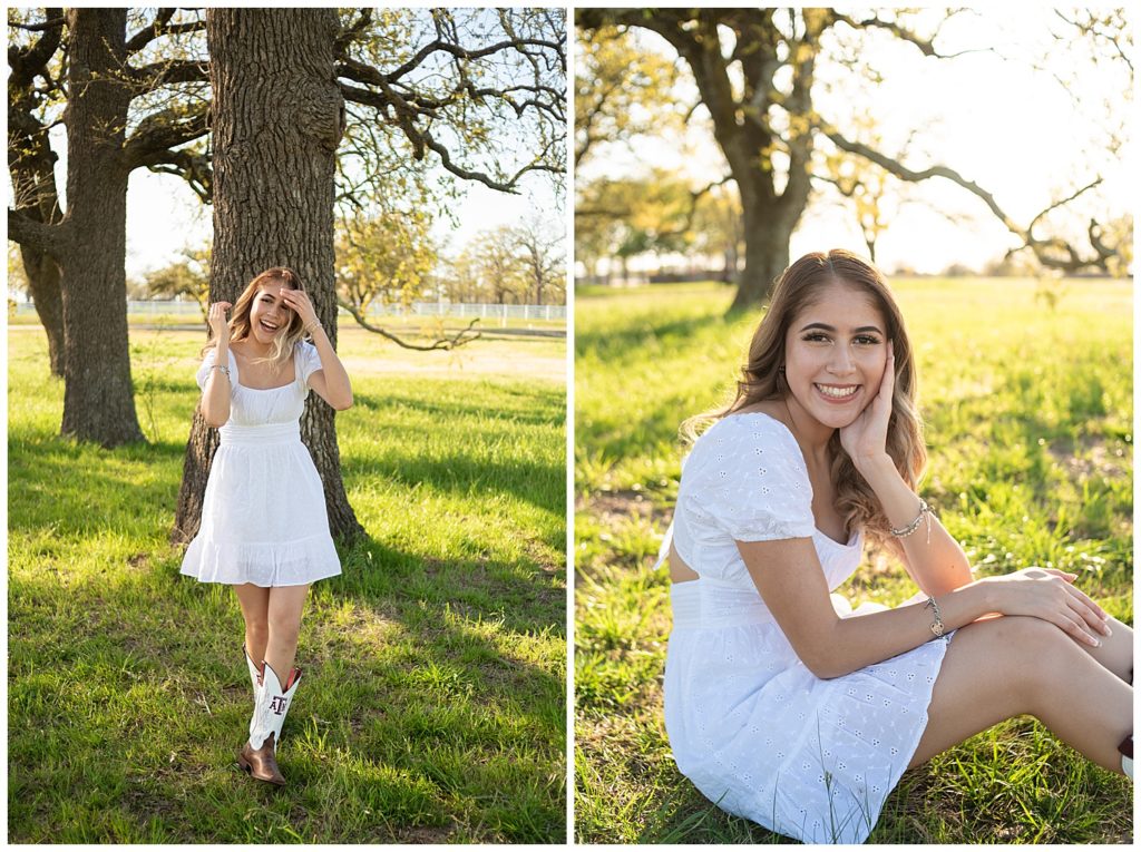 White dress in a green field. 