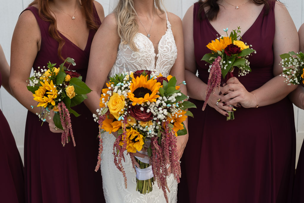 Pictures of a bride and her bridesmaids holding their bouqets