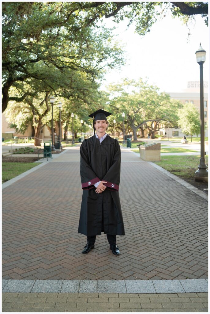 Cap & gown photo of a Texas A&M graduate