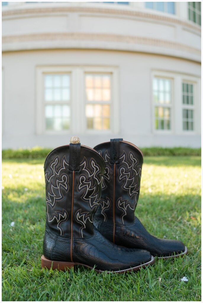 Detail photo of aggie ring on top of boots. 