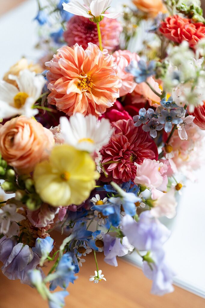 Colorful Spring Florals from a bride's bouquet.