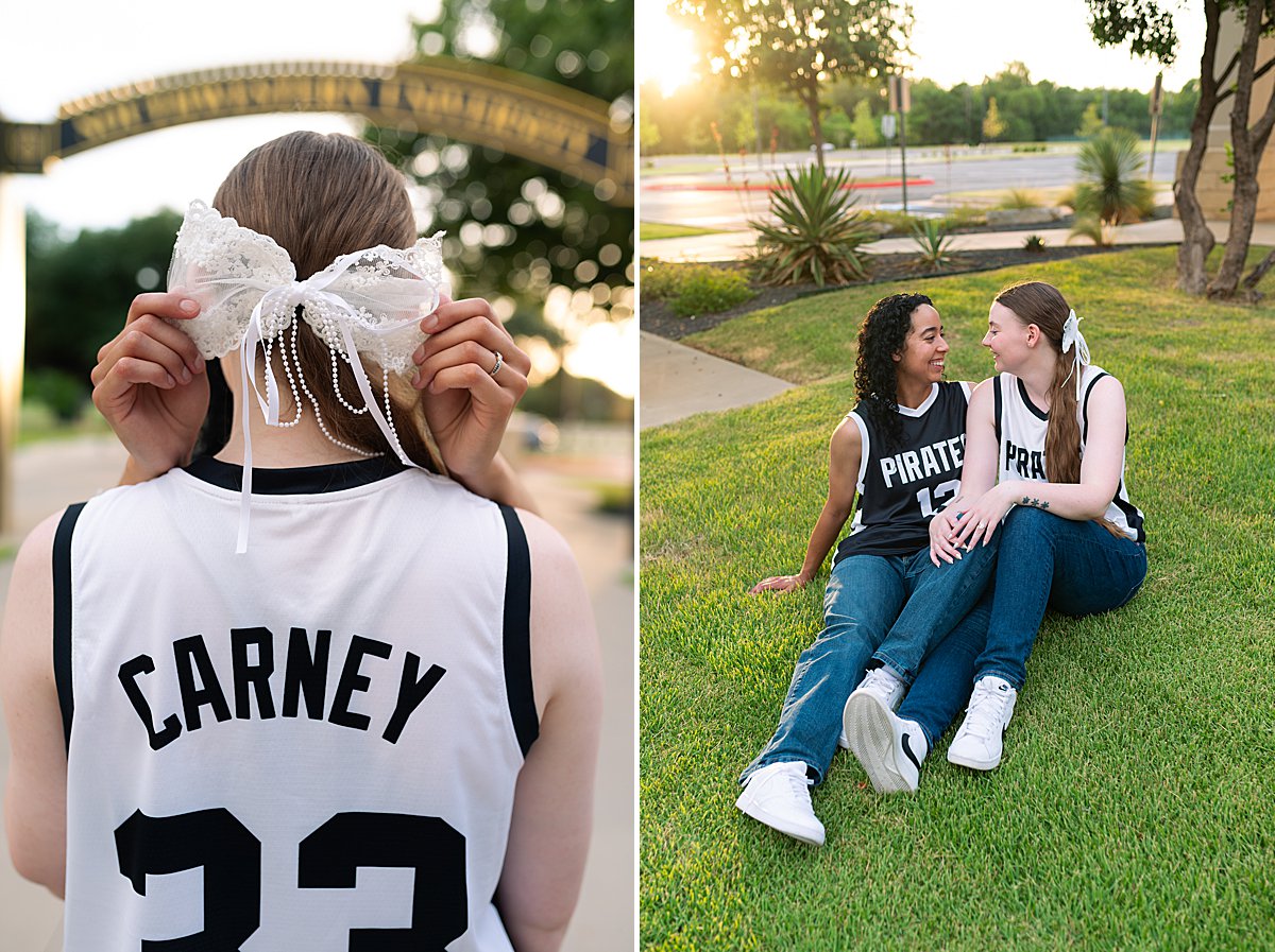 Taylor and Jazz in basketball jerseys during their Georgetown Texas Engagement Session